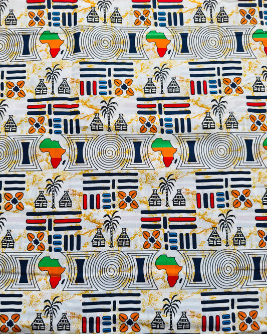 African-themed Fabric Pattern with Geometric Shapes