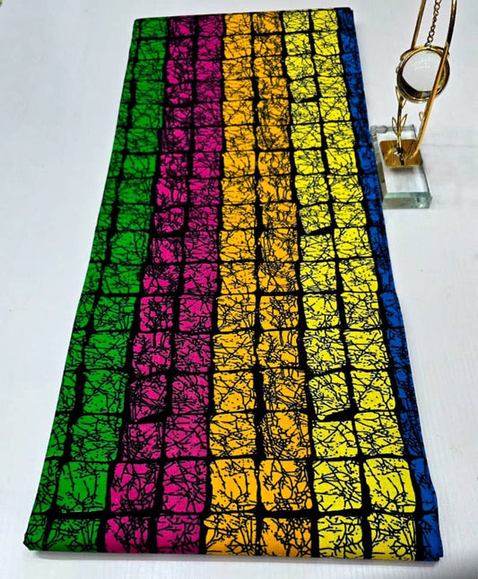 Colorful fabric with a grid pattern on a white background