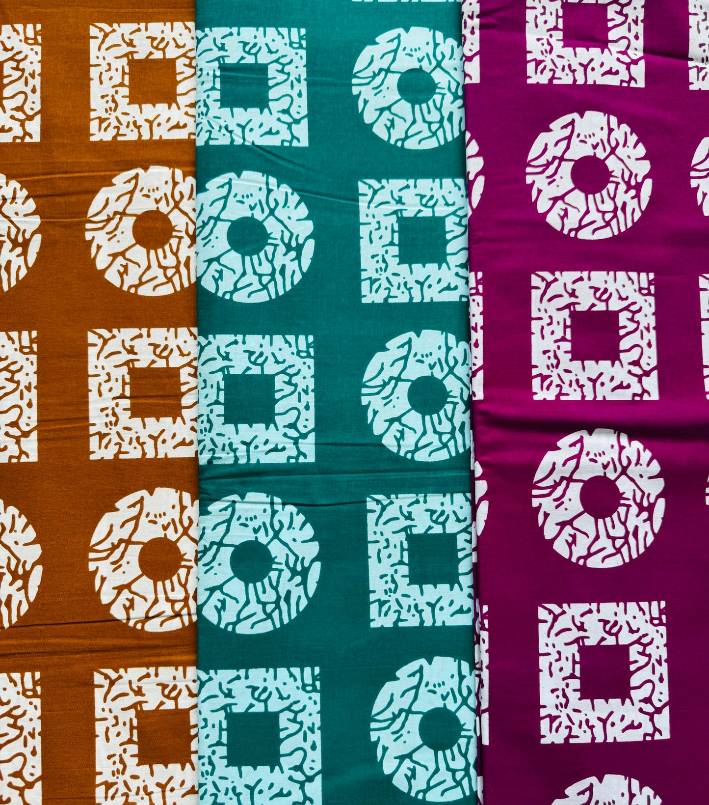 Square and Circle Fabric with White Geometric Pattern