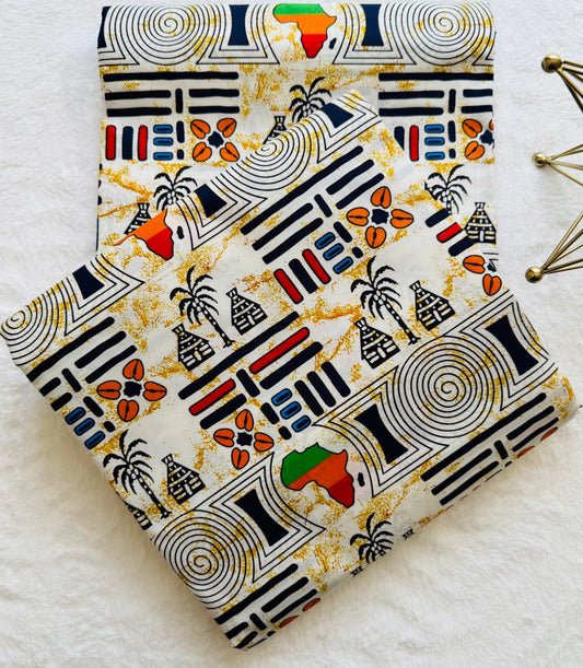 African-themed Fabric Pattern with Geometric Shapes