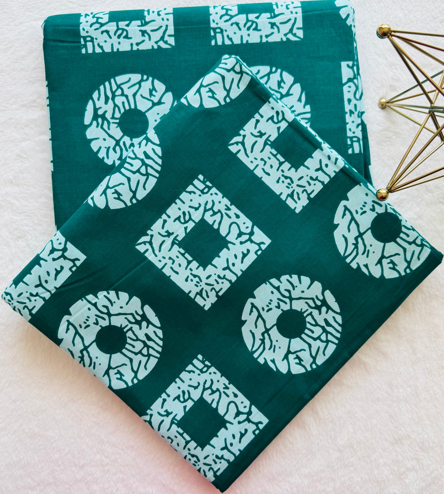 Square and Circle Fabric with White Geometric Pattern
