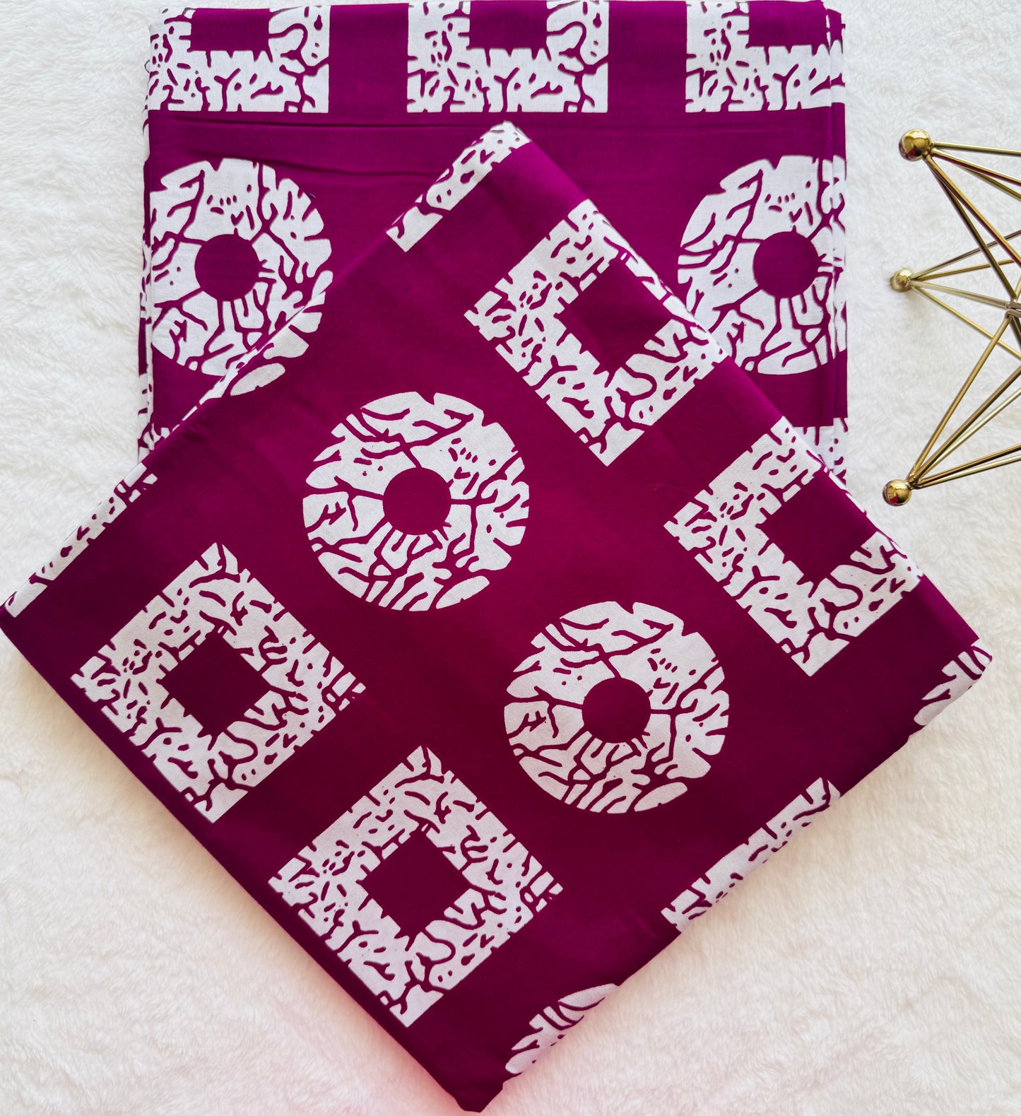 Square and Circle Fabric with White Geometric Pattern