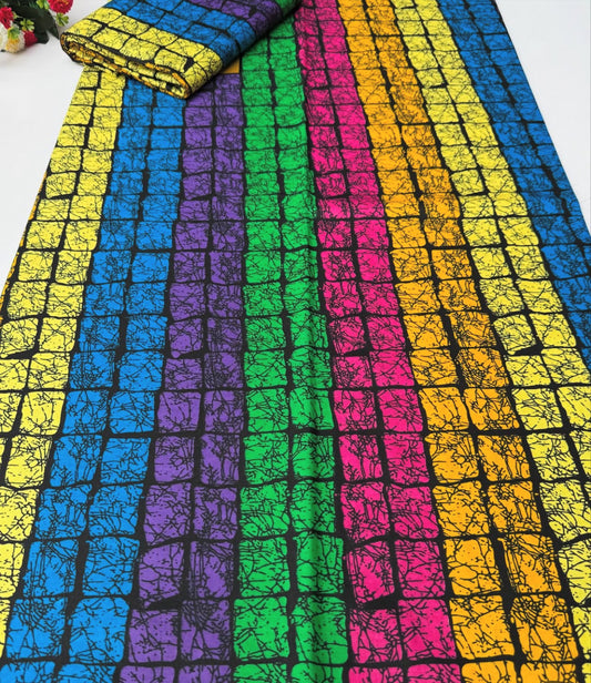 Colorful fabric with a grid pattern on a white background